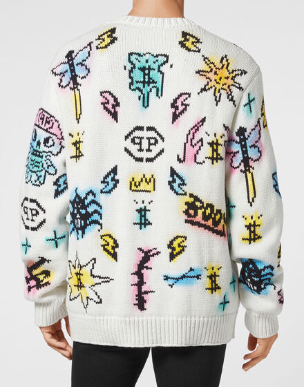 Wool Cotton Pullover Round Neck LS Tattoo Monogram