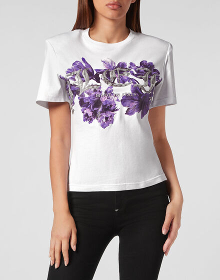 Padded Shoulder T-shirt Sexy Pure Fit Flowers