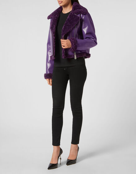 Eco Shearling Short Biker Jacket Skull&Bones