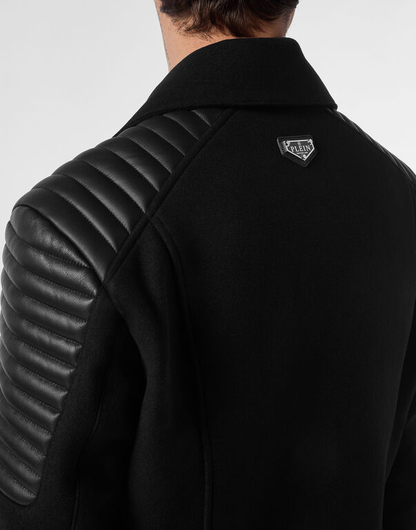 Wool Biker Jacket with Leather Inserts