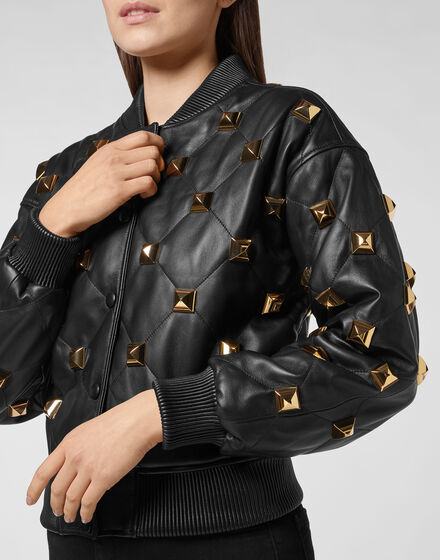 Leather Bomber Matelassè Studs