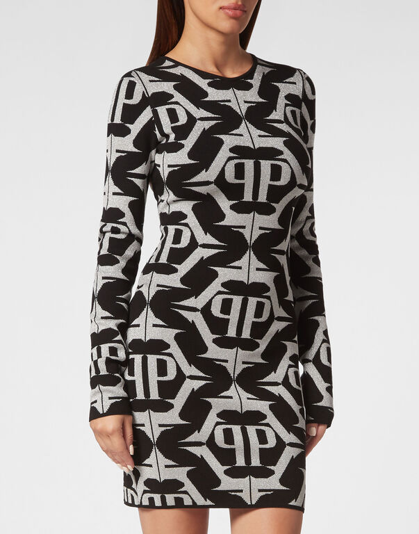 Viscose & Lurex Mini Dress Hexagon