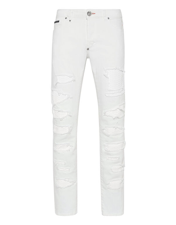 Denim Trousers Super Straight Cut with Python Inserts