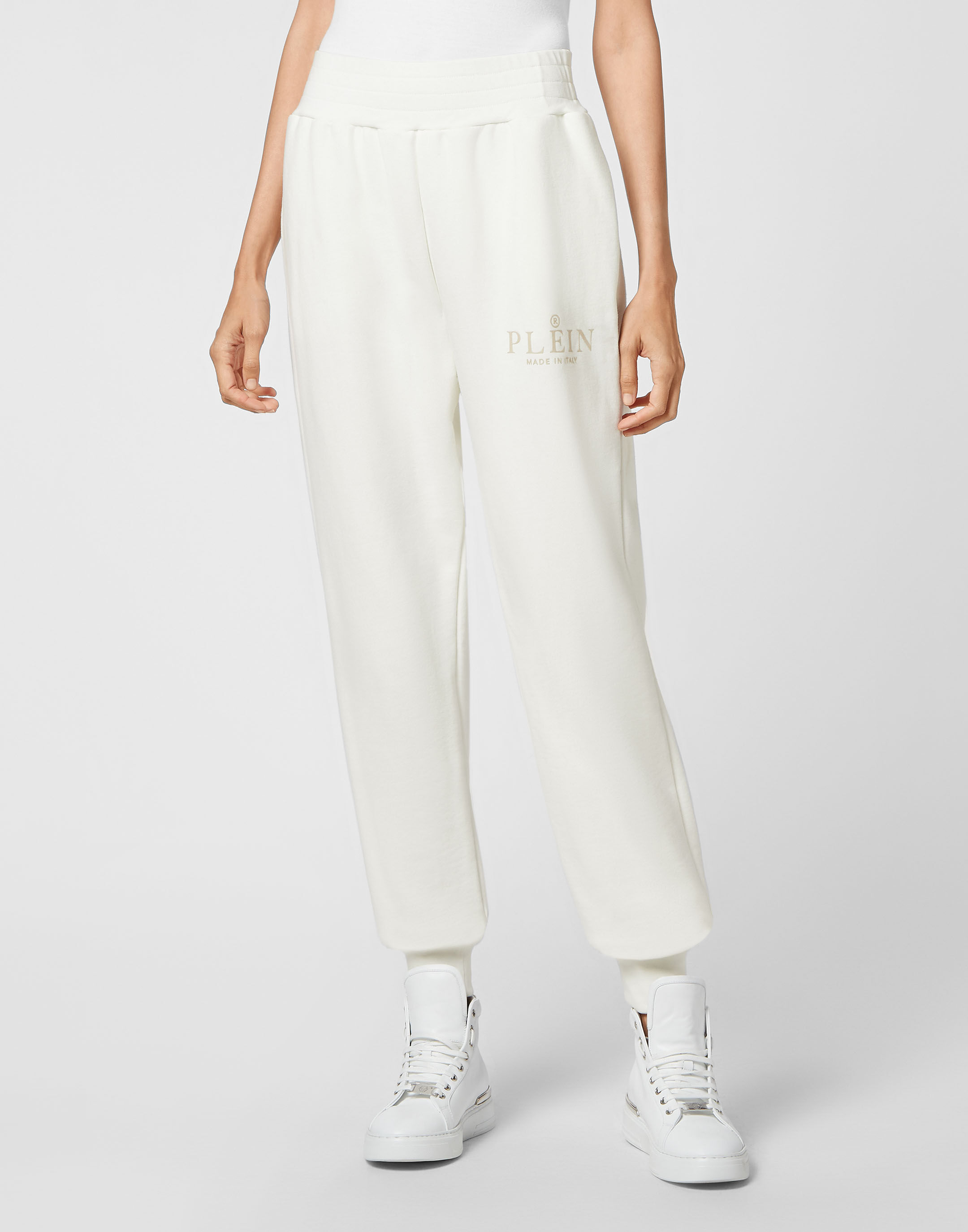 フィットネスボトムス PHILIPP PLEIN Women Training Pants SACCMJT2073PTE003N White Philipp Plein Fluo Cotton Track Pants | White | FARFETCH JO