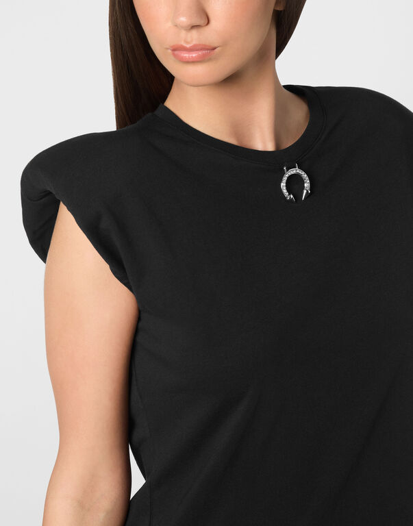 Tank Top Round Neck Piercing With Padded Shoulder