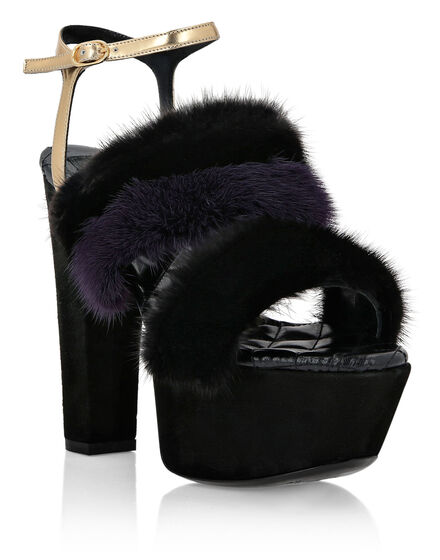 Platform Sandals High Heels With Real Fur