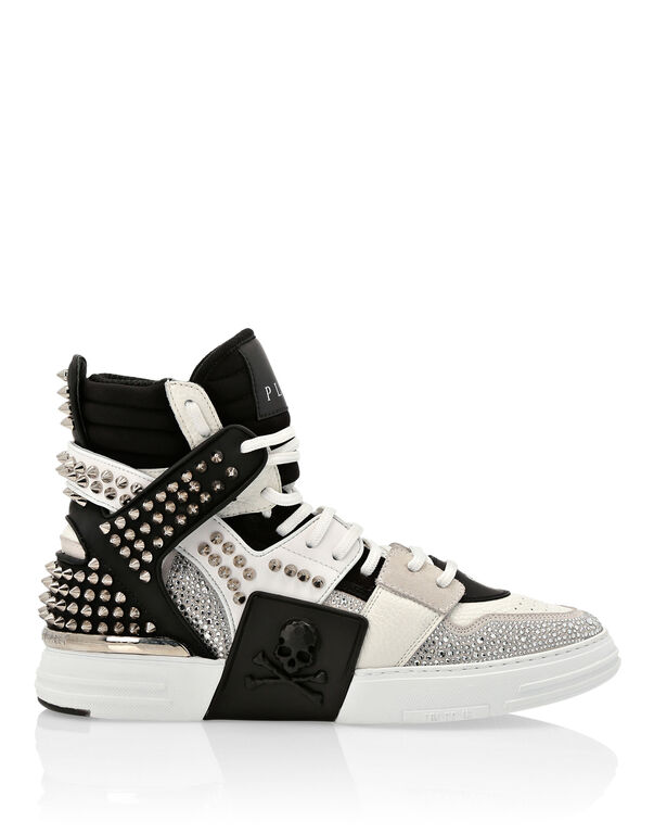 HI-TOP SNEAKERS PHANTOM KICK$ LEATHER STUD WITH STRASS SKULL