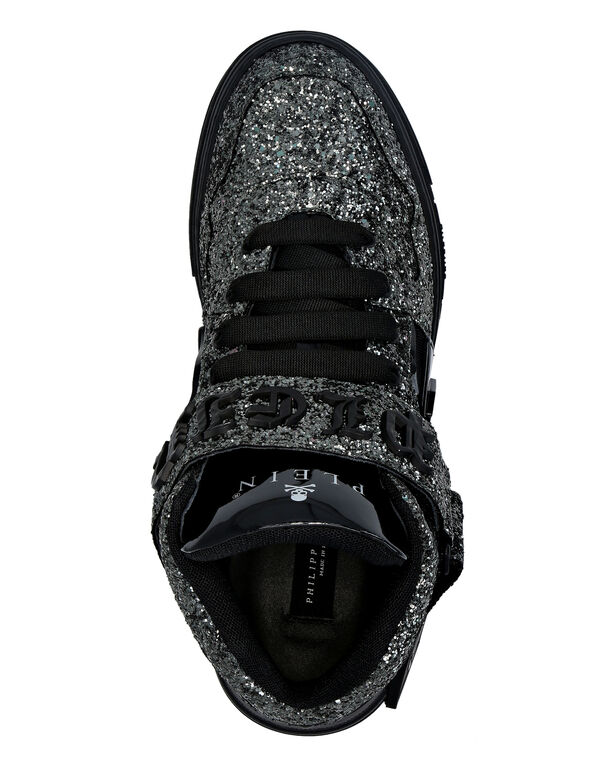 Patent Leather Mid-Top Sneakers with Glitter Gothic Plein