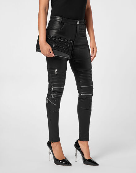 Suede Crystal Baguette Handle Bag Skull