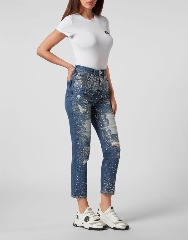 Denim Trousers Boyfriend Fit Crystal