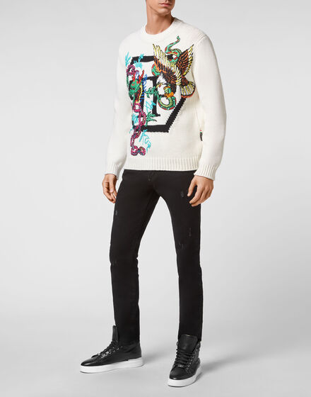 Wool Cotton Pullover Round Neck LS Tattoo Patches