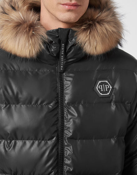 Nylon Padded Jacket With Fur