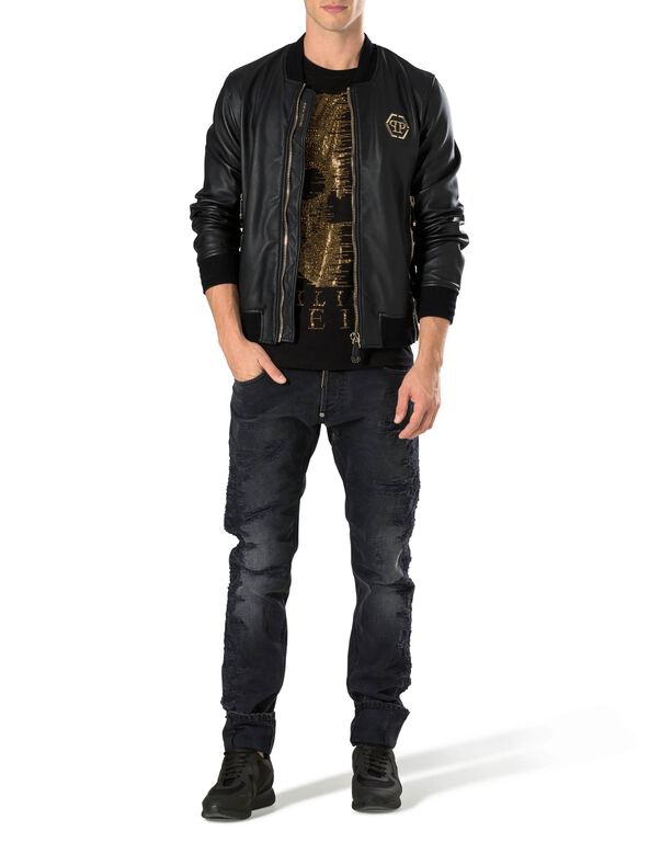 Leather Bomber "Gold vibe"