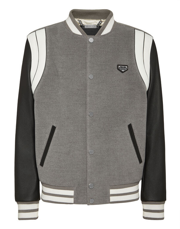 Bomber Jacket Leather Sleeves College