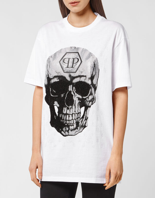 T-shirt Round Neck SS Skull and Plein with Crystals