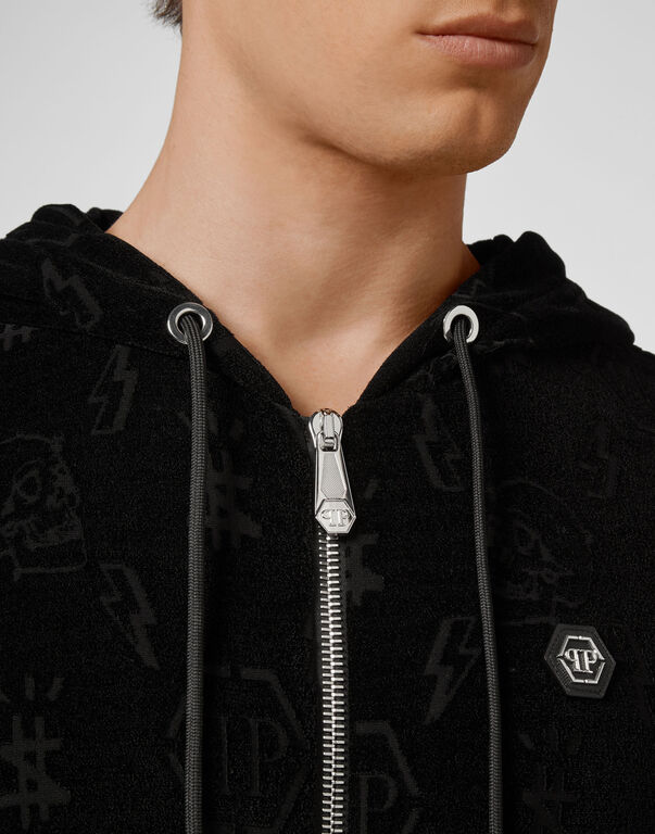 Louis Vuitton Monogram French Terry Zip-Through Hoodie BLACK. Size 5XL