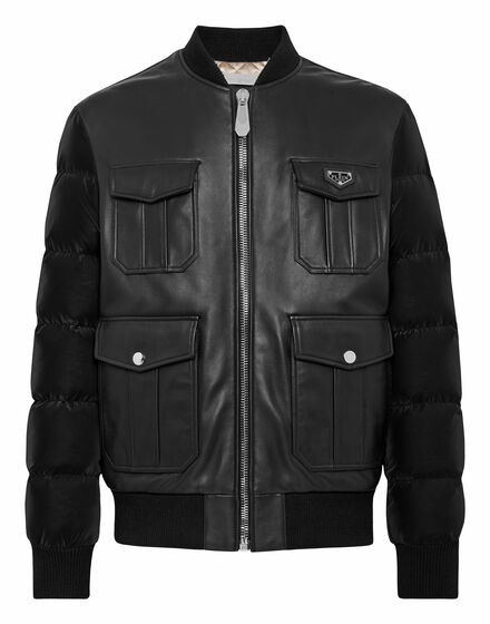 Leather Bomber nylon sleeves Philipp Plein TM
