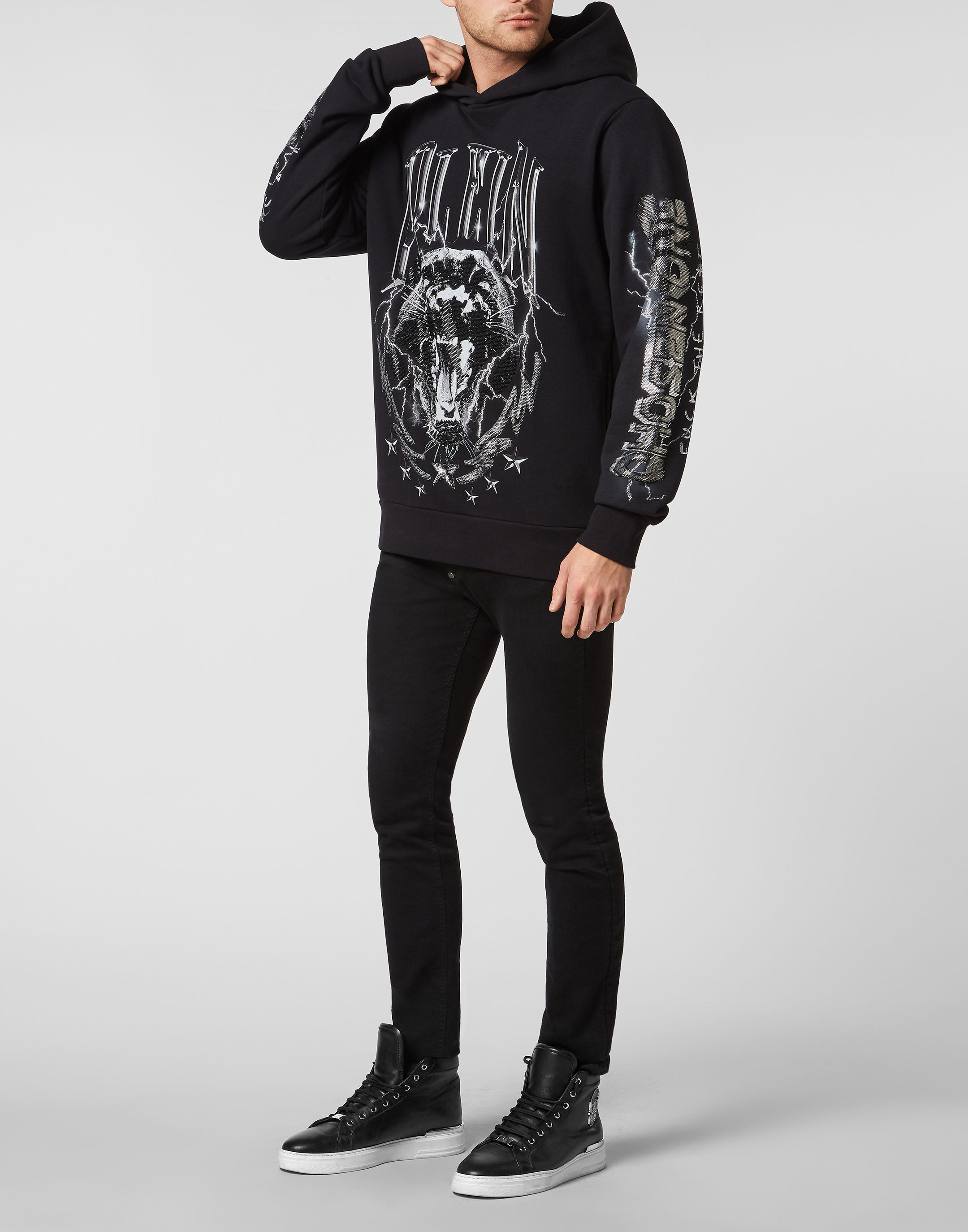 パーカー・フーディ Philipp Plein Black Cotton Sweatshirt With Iconic Hexagonal Hoodie sweatshirt Hexagon | Philipp Plein Outlet
