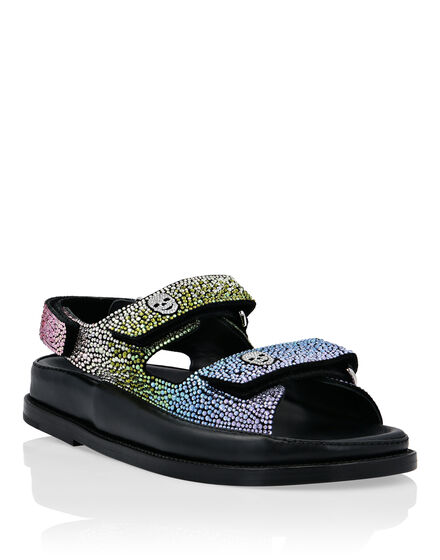 Suede Sandals Flat Crystal