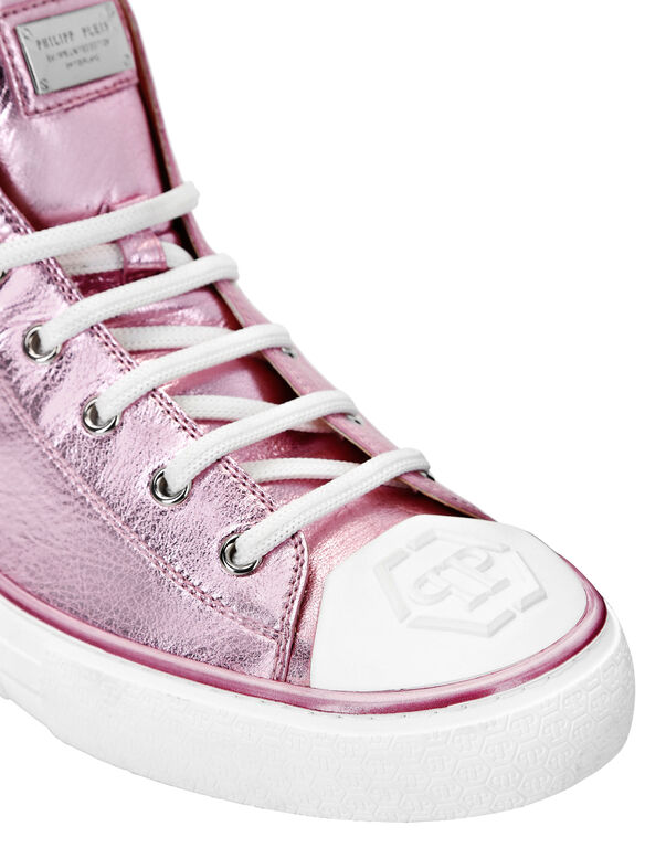 Laminated Leather Hi-Top Sneakers Megastar