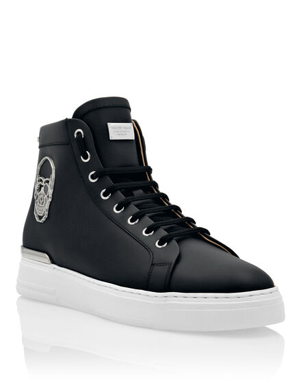 Rubber Leather Hi-Top Sneakers Skull