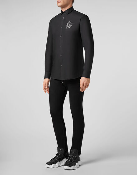 Shirt Diamond Cut LS  Outline Skull