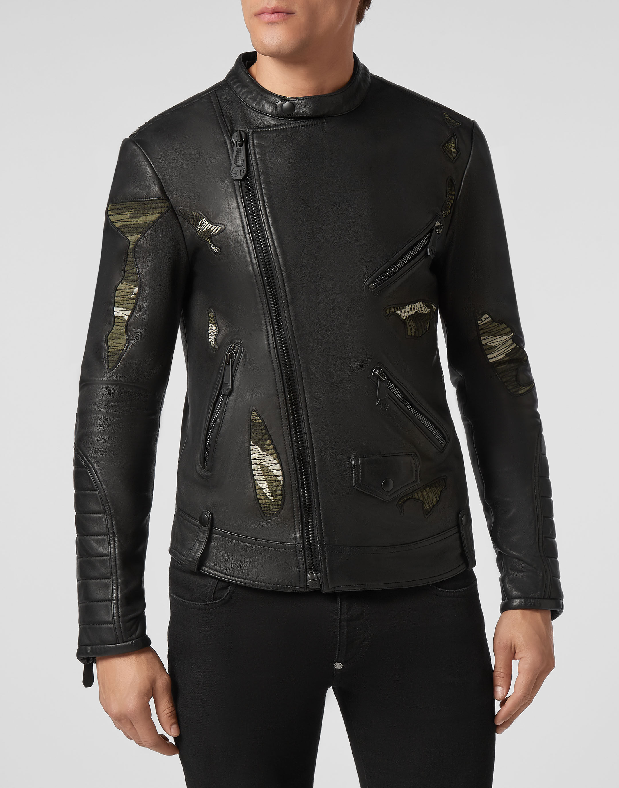 Leather Biker Destroyed Philipp Plein Outlet