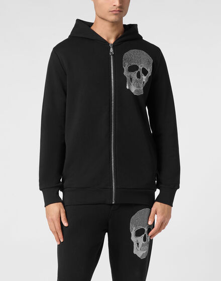 Zipped Hoodie Sweatshirt Skull strass