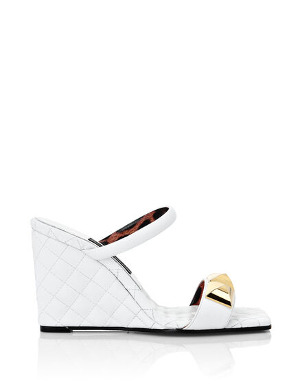 Leather Sandals Wedge Matelassé Studs