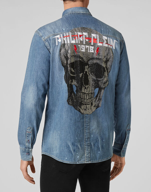 Denim Shirt Ls Skull crystal