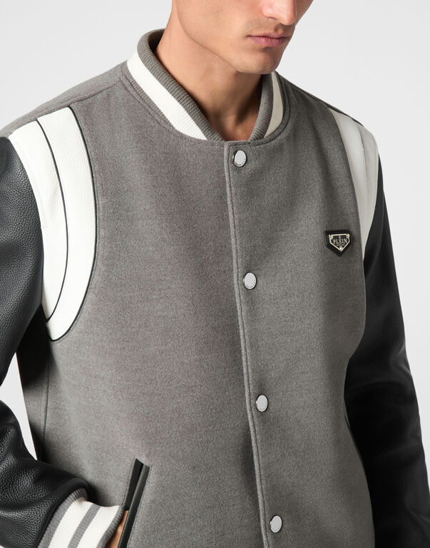 Bomber Jacket Leather Sleeves College