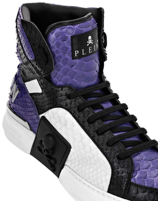 HI-TOP SNEAKERS MONEY KICK$ PYTHON ICONIC PLEIN SKULL