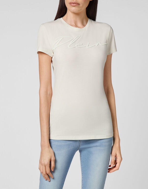 Satin T-shirt Round Neck SS Embroidery Signature