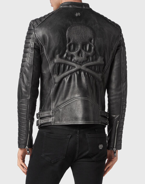 Leather Biker Jacket Skull&Bones