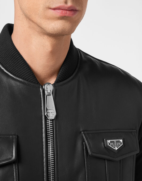 Leather Bomber nylon sleeves Philipp Plein TM