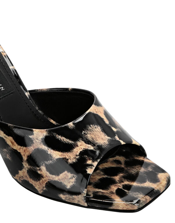 Patent Leather Sandals Mid Heels Leopard