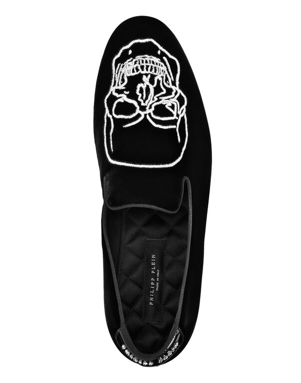 Velvet Loafers Embroidery Skull