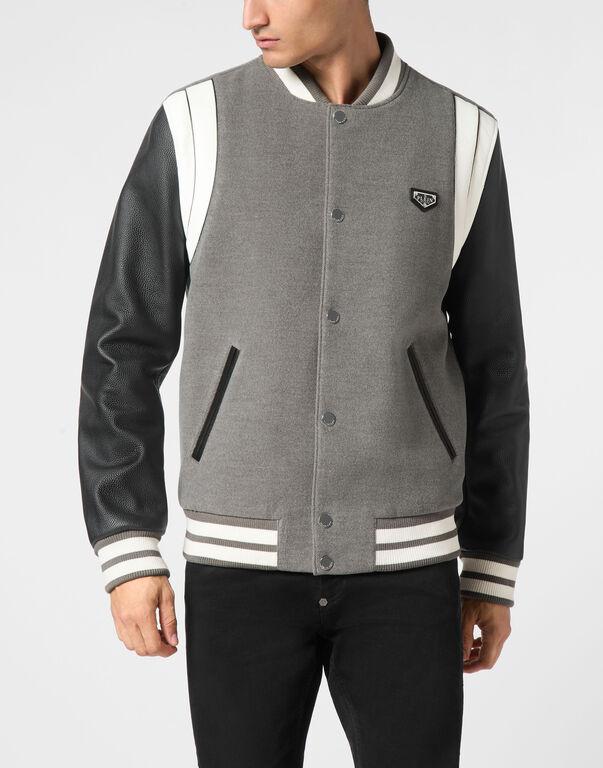 Bomber Jacket Leather Sleeves College