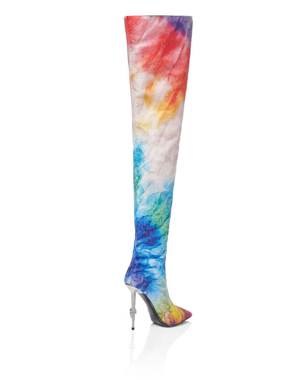 Satin Boots Hi-Heels Overknees Tie dye