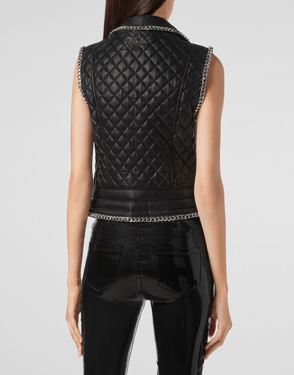 Leather Vest Short Chains