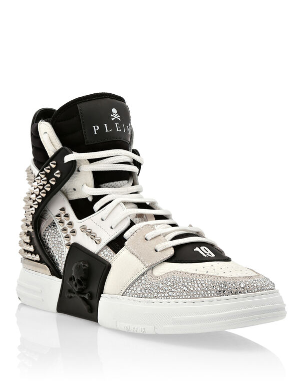 HI-TOP SNEAKERS PHANTOM KICK$ LEATHER STUD WITH STRASS SKULL