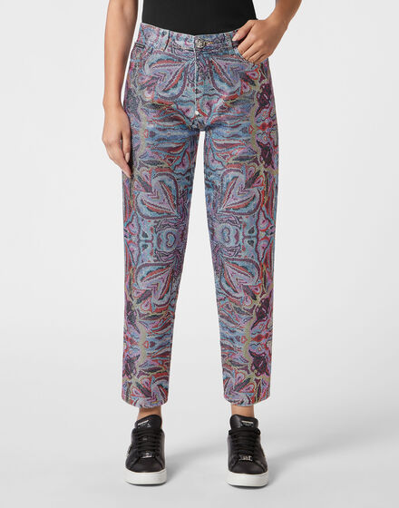 Denim Trousers Mom Fit Crystal Colorful Circus