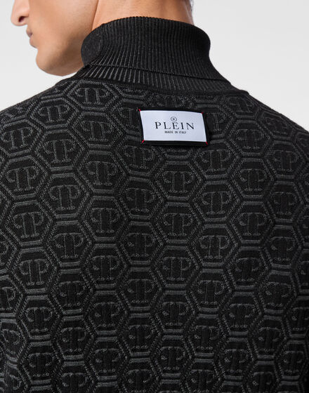 Wool Silk Turtle Neck Long-Sleeve Monogram