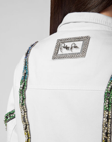  Denim Cropped Jacket Crystal
