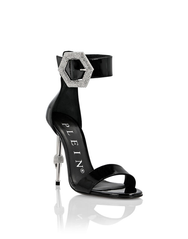 Patent Leather Sandals High Heels Crystal