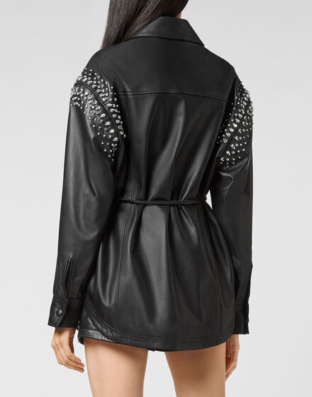 Leather Shirt Dress with Crystals