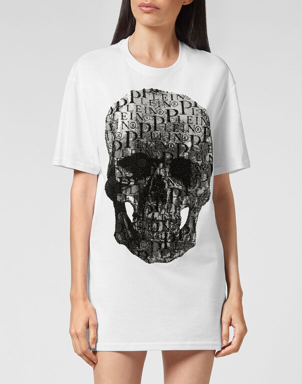 T-shirt Round Neck SS Skull and Plein with Crystals