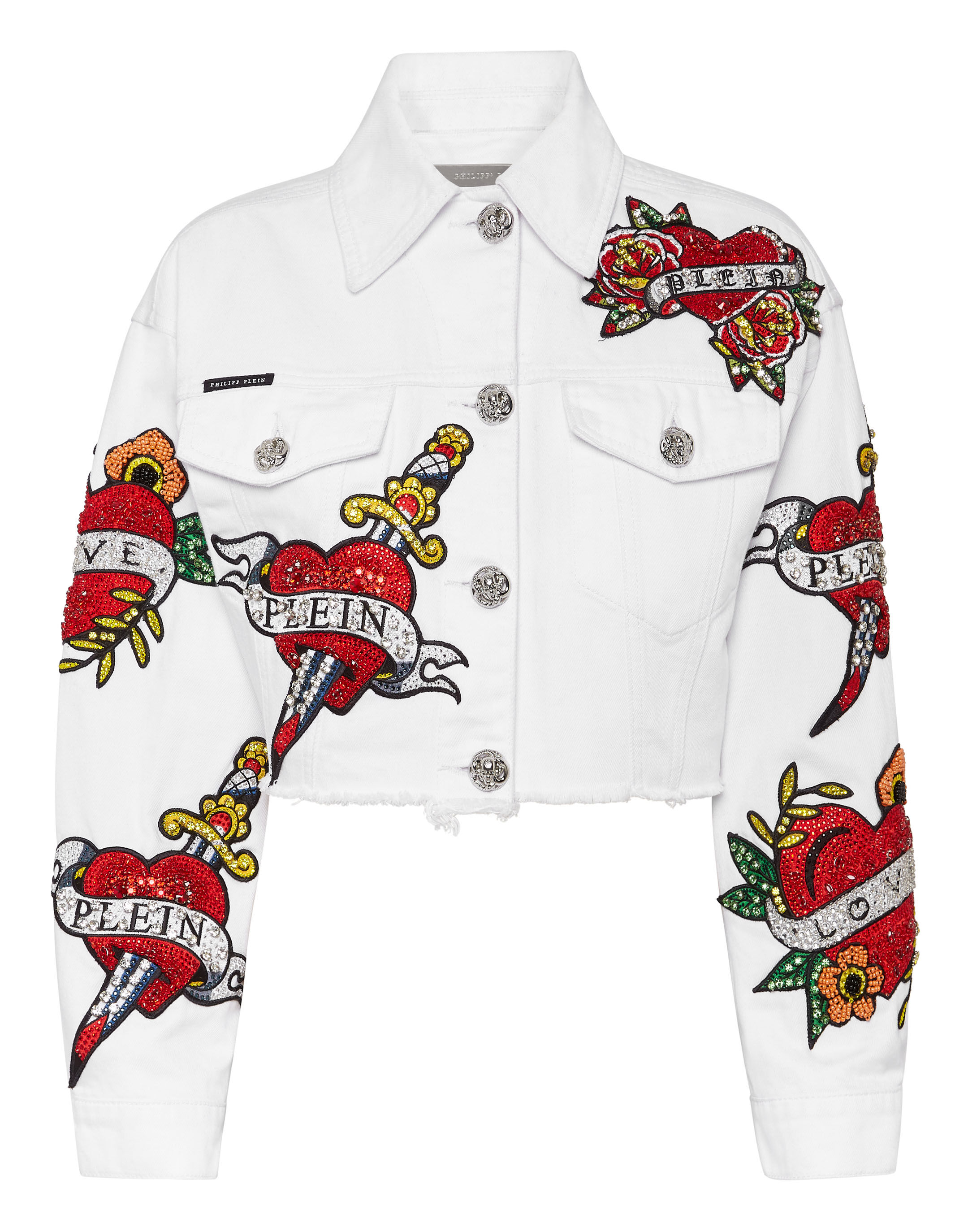 CROPPED DENIM JACKET LOVE CRYSTALS Philipp Plein Outlet