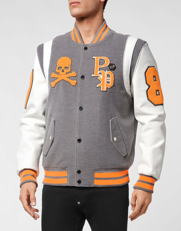 College Jacket Deer Leather Sleeves Patches