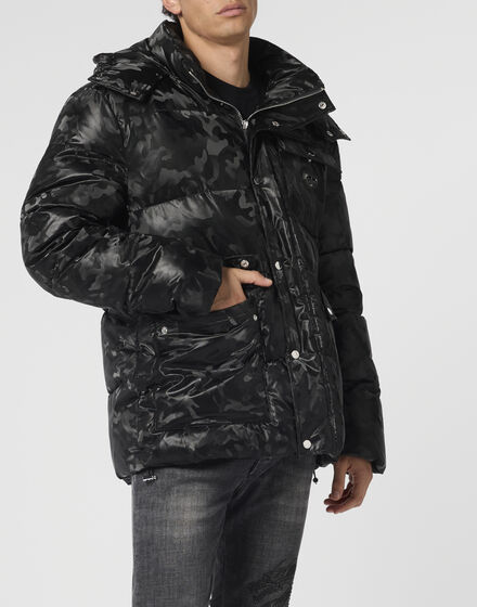 Shiny Nylon Puffer Jacket Camouflage